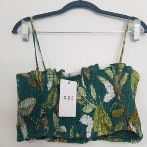 O.P.T Green Crop Top Bandeau Floral M NWT
